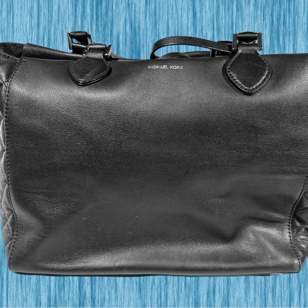 Michael Kors Miranda Women Shopper Black Leather Quilted Sides Draw Closure